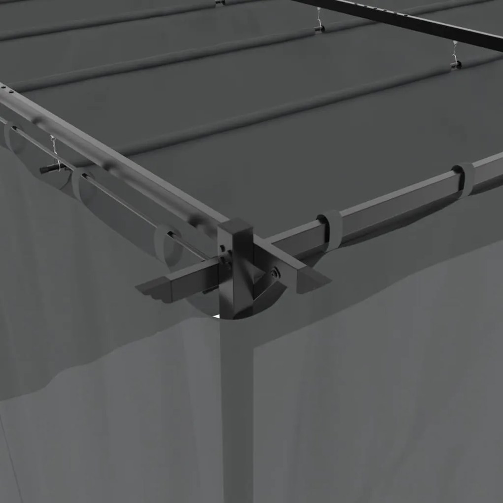 antracitszürke acél pavilon függönyökkel 6 x 3 m