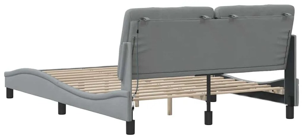 világosszürke szövet ágykeret LED-ekkel matrac nélkül 120x200cm