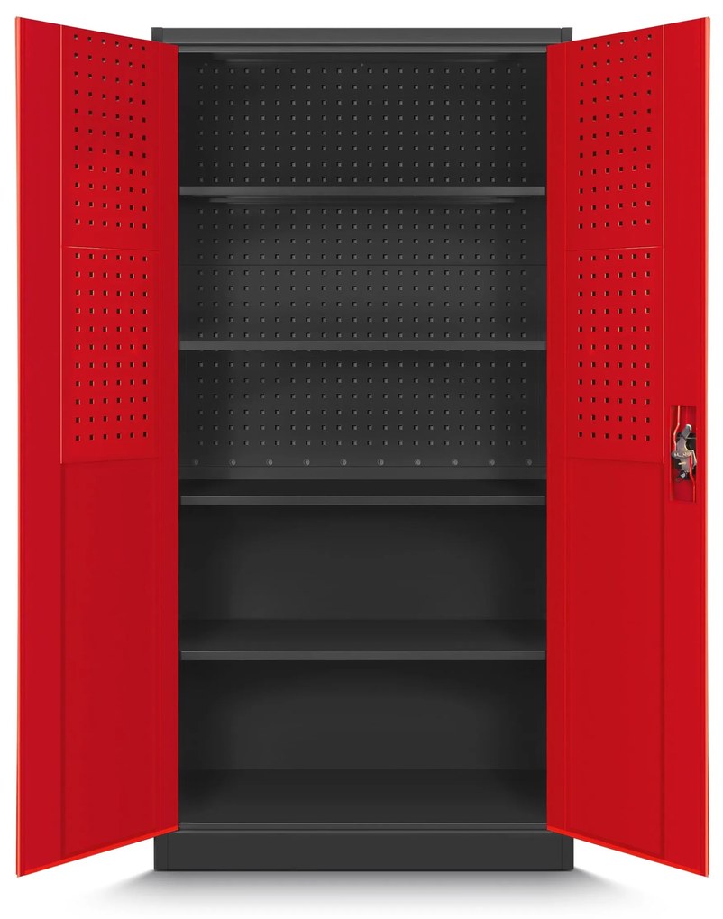 Fém műhelyszekrény polcokkal BRUNO, 920 x 1850 x 500 mm, antracit-piros