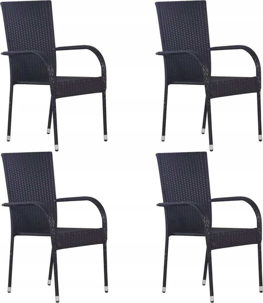 Kerti Szék, egymásra rakható, 4 db, polirattan, fekete