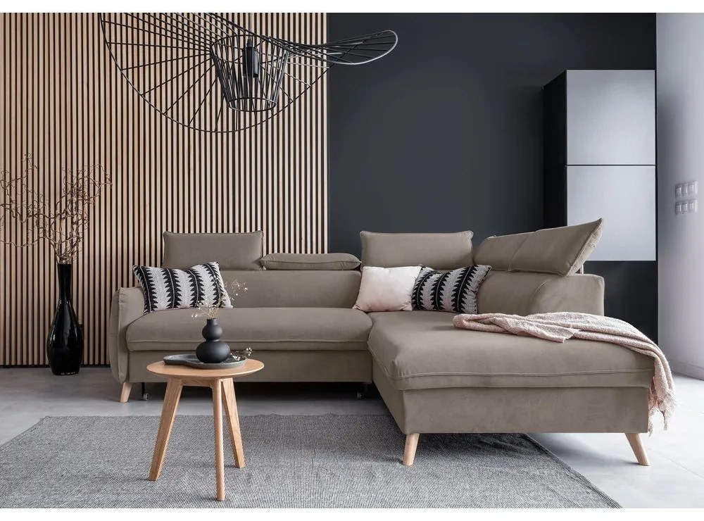 Világosbarna bársony kinyitható sarokkanapé (jobb oldali) Sweet Harmony – Miuform