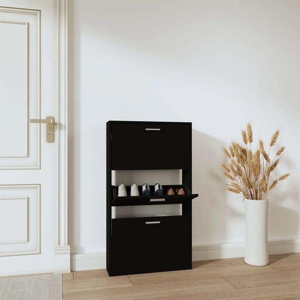 fekete szerelt fa cipősszekrény 59x17x108 cm