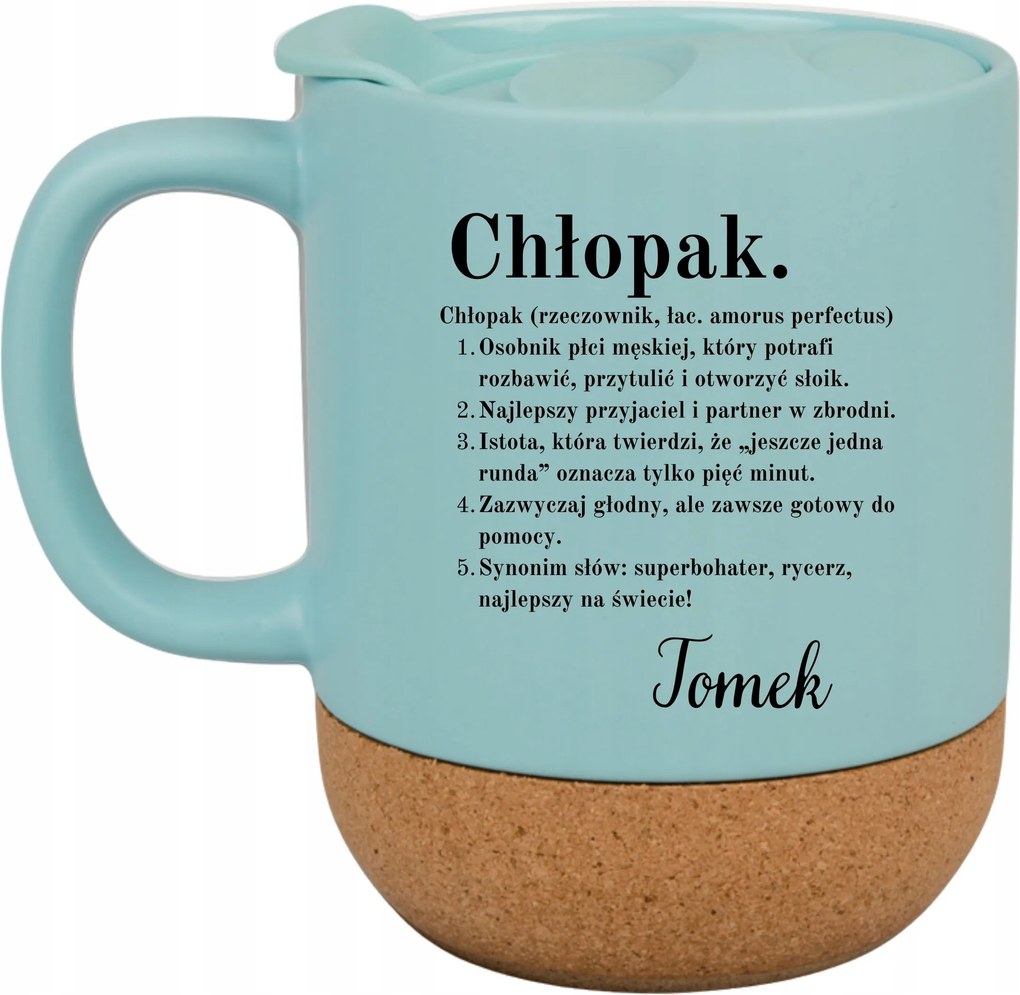 Kék Bögre Fedéllel És Parafa Aljjal Ajándék Fiú