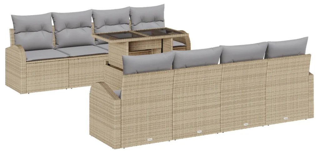 9 darabos kertikanapé szett párnákkal beige poli rattan