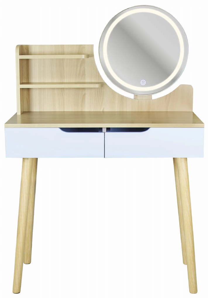 Fésülködőasztal SCANDI tükörrel - bükkfa/fehér