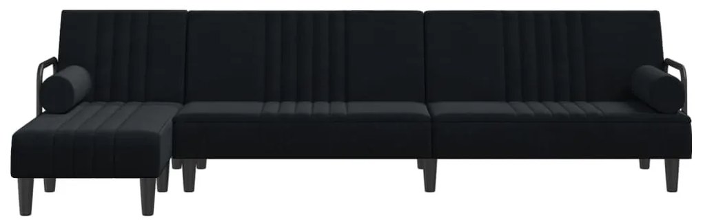 fekete L-alakú bársony kanapéágy 260x140x70 cm