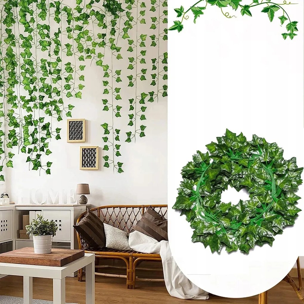 48db Mesterséges borostyán girland, lógó szőlő 210cm művirág