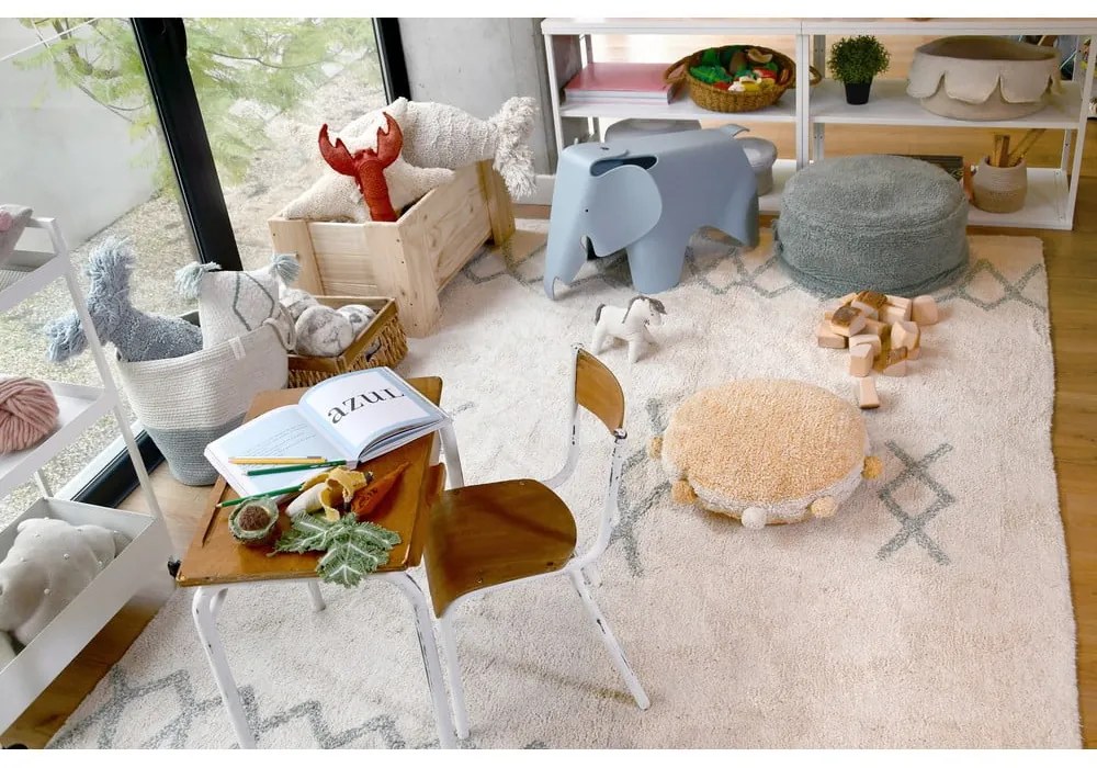 Kék-krémszínű mosható kézi szövésű pamut szőnyeg 170x240 cm Atlas Natural – Lorena Canals