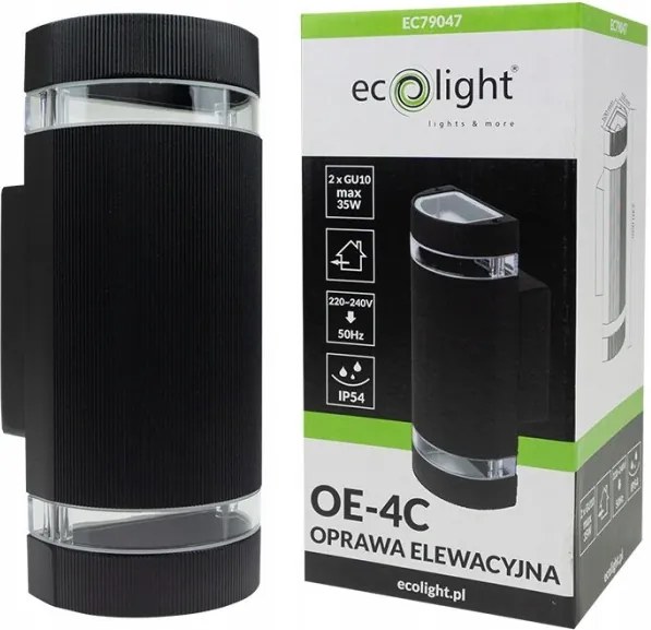 Kültéri fali lámpa ipari fekete félkör alakú felső alsó Ecolight