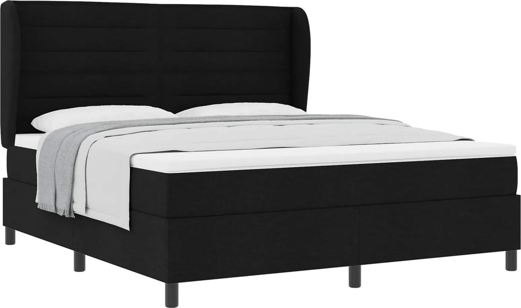 vidaXL Boxrugós ágy matracmal fejtámlával Fekete 180 x 200 cm szövet