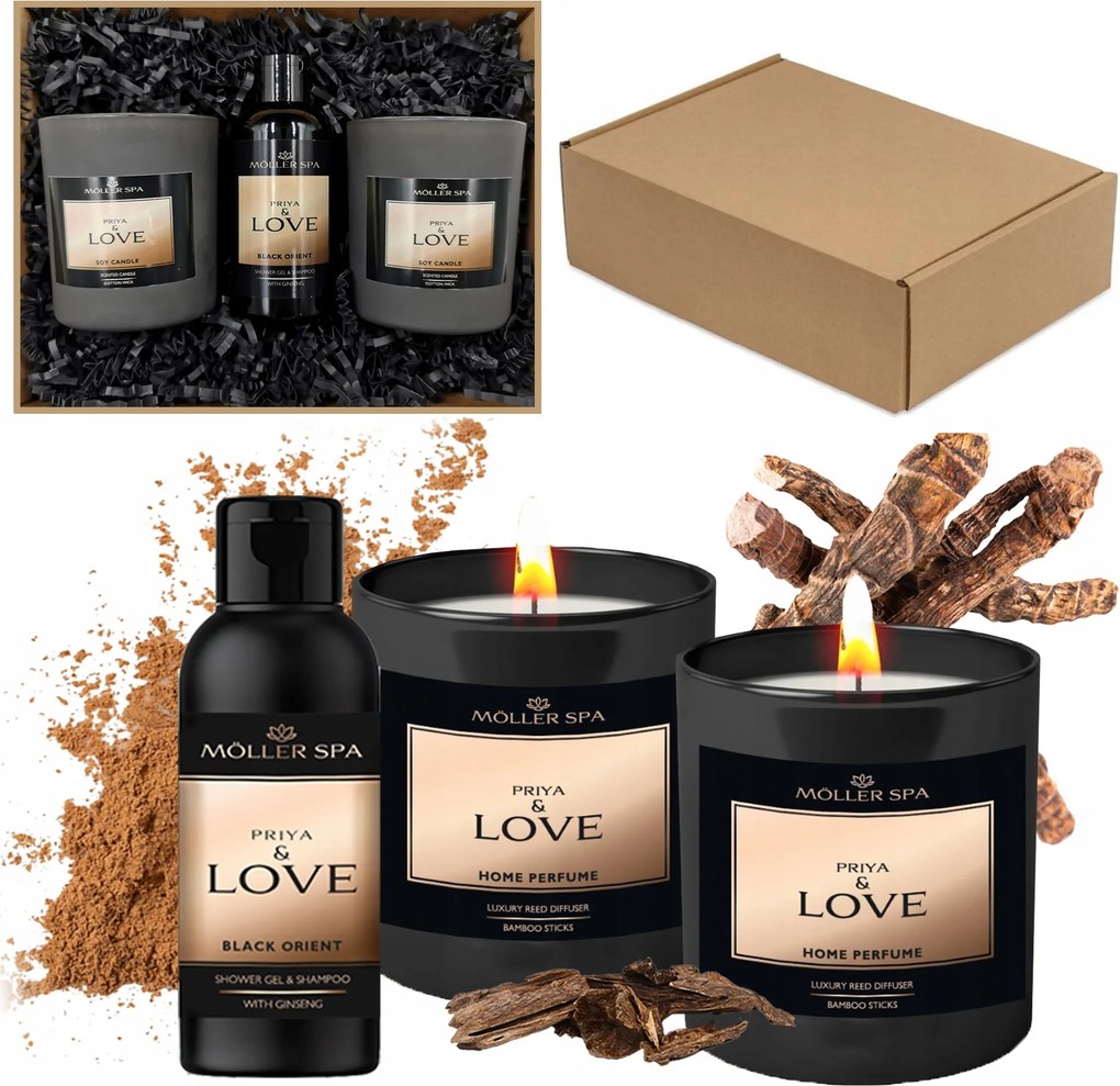 Karácsonyi ajándék szett Kosár 2db Prija gyertya Zuhanyzselé