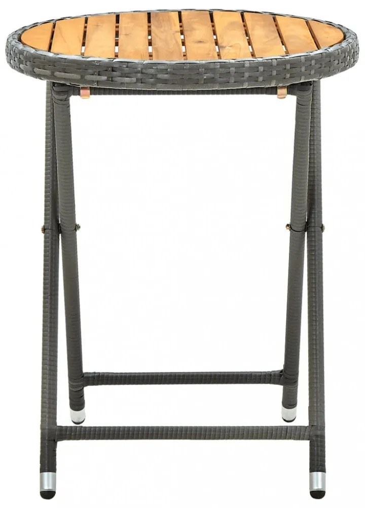 szürke polyrattan és tömör akácfa teázóasztal 60 cm