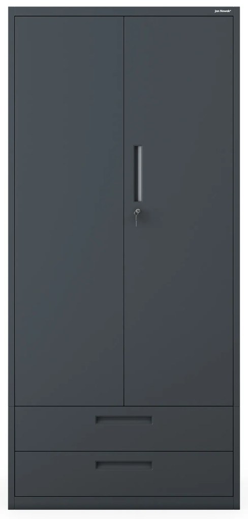 MEGAN fém szekrény – antracit, dupla fiók, 195 cm