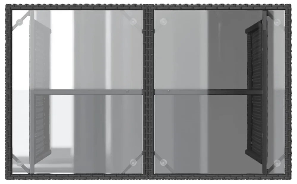 fekete polyrattan üveglapos kerti asztal 110x68x70 cm