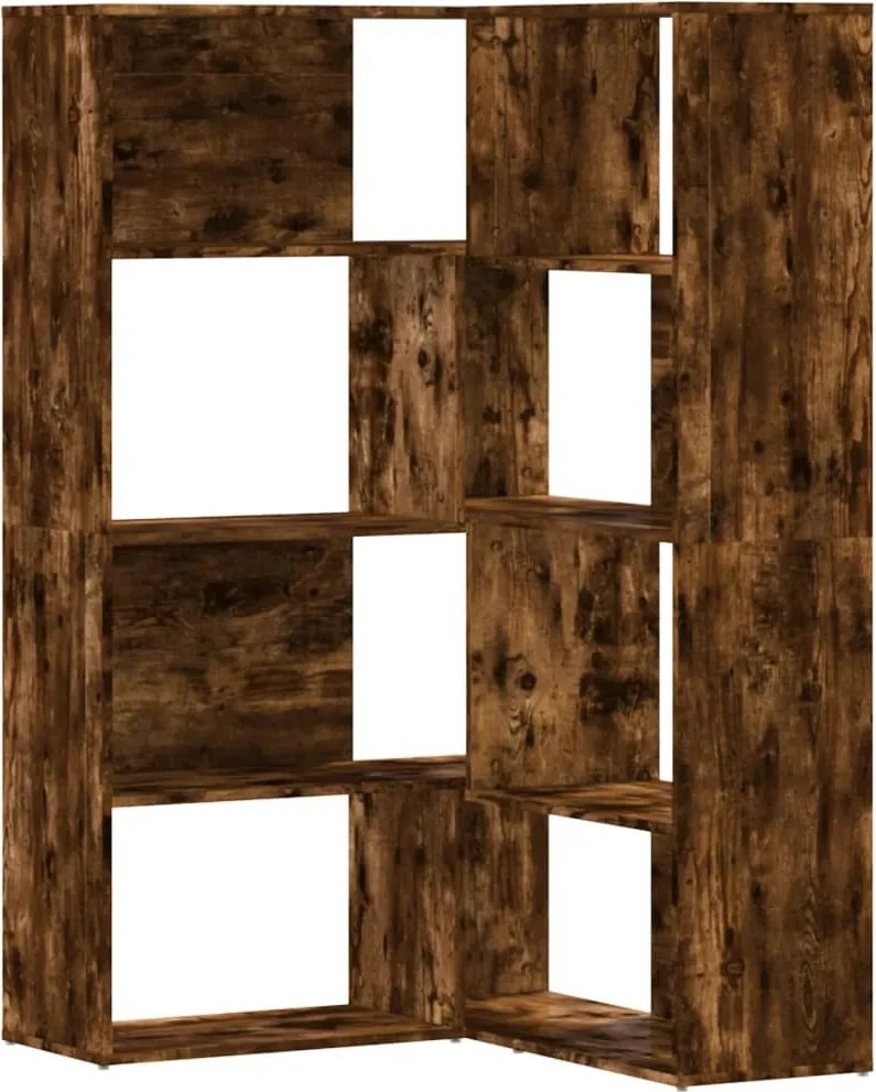 vidaXL 4 szintes füstös tölgy szerelt fa sarokkönyvespolc 85x85x140cm