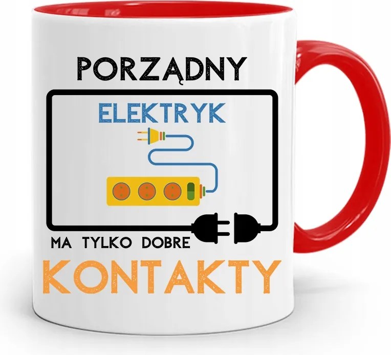 Piros Bögre Villanyszerelőnek Rendes Villanyszerelő nyomott mintával, fényképpel