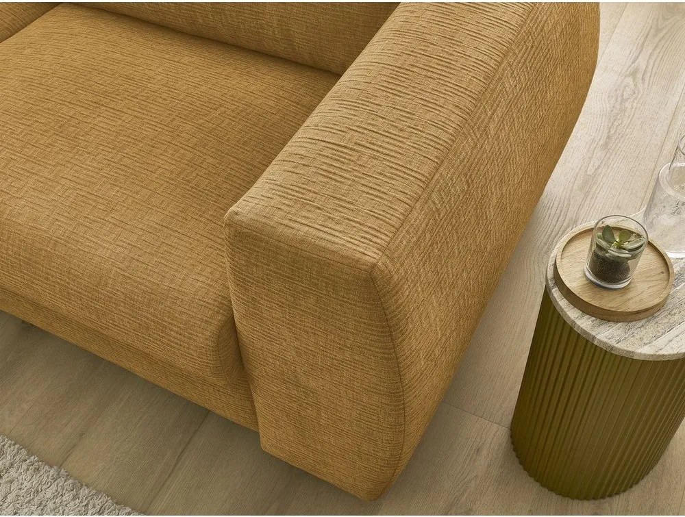 Mustársárga zsenília kinyitható kanapé mindennapos alvásra 220 cm Hugo – Bobochic Paris