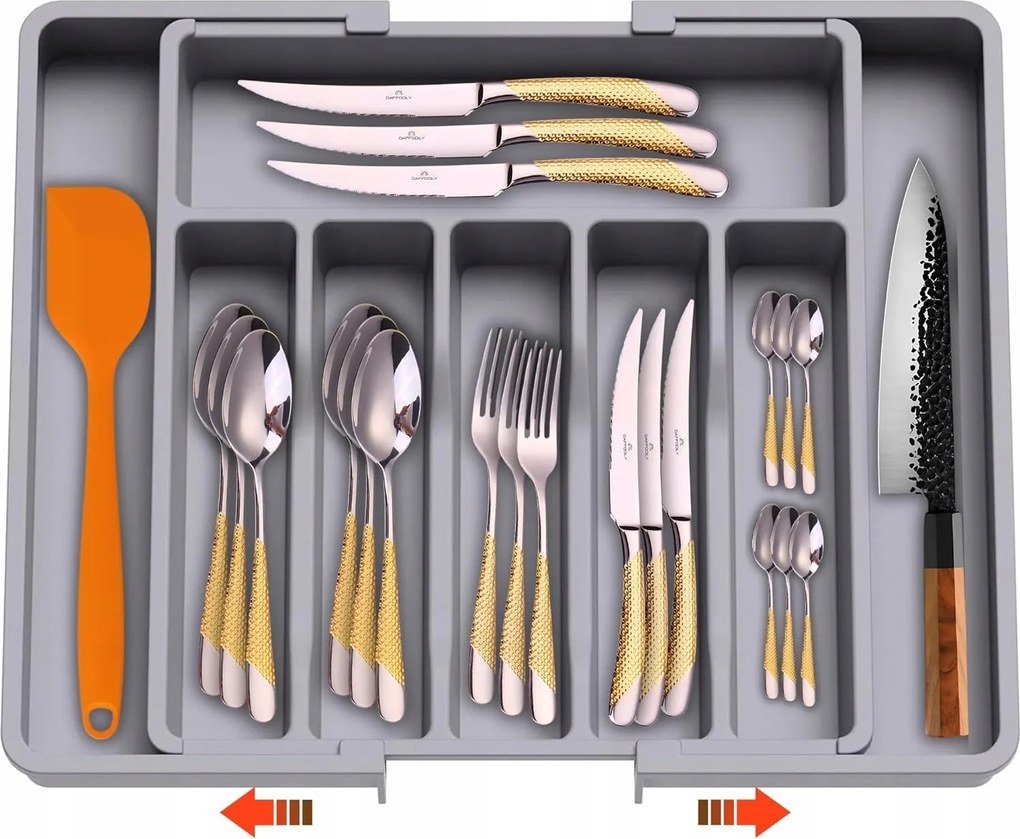 Daffodily Evőeszköztartó Konyha 8 rekeszes Állítható 33-57cm Szürke