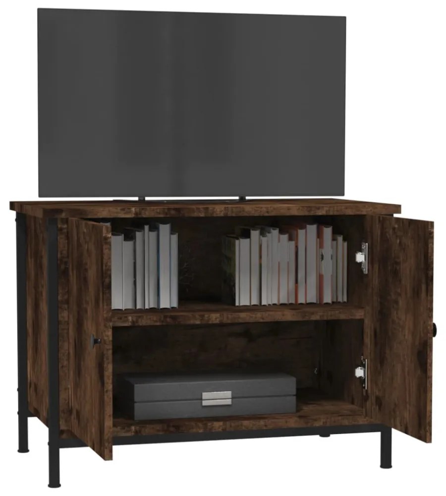 füstös tölgy színű szerelt fa TV-szekrény ajtókkal 60x35x45 cm