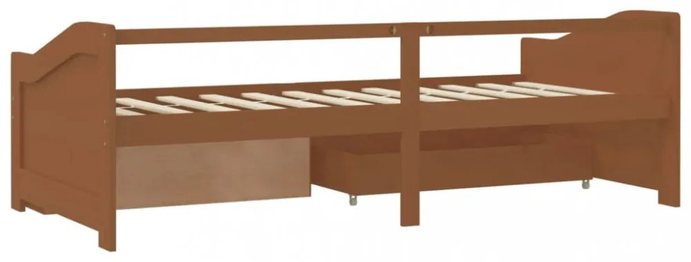 mézbarna 3 személyes tömör fenyőfa kanapéágy fiókokkal 90x200cm