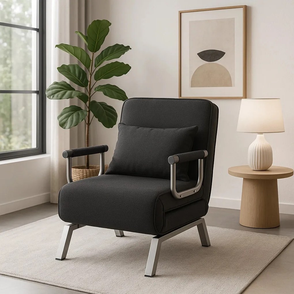 Ágyazható Fotel BART Fekete Szövet Kárpittal.