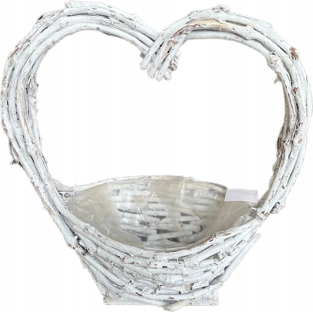 Fonott kaspó Szív fehér fonott szív 33 cm