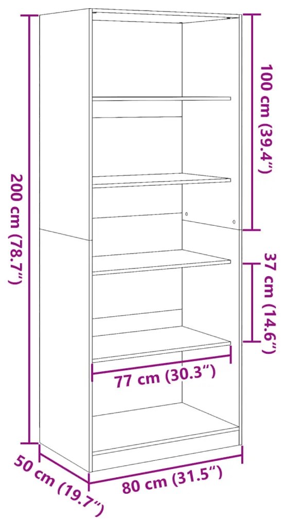 antik fa színű szerelt fa ruhásszekrény 80 x 50 x 200 cm