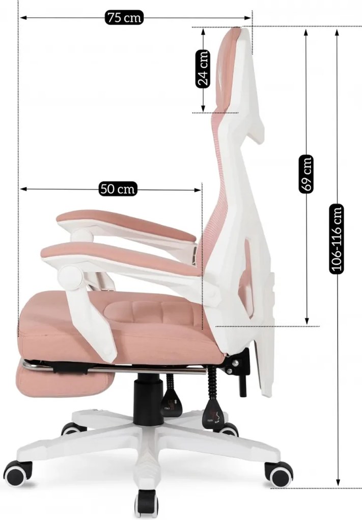 Forgószék gaming lábtartóval rózsaszín/fehér. BING