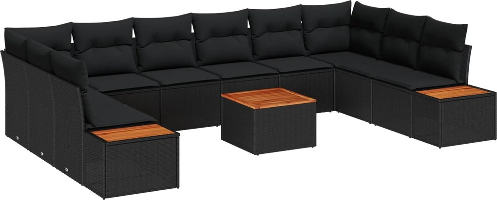 vidaXL Kerti Kanapé Szett párnával tárolóval 10 pcs Fekete Polyrattan