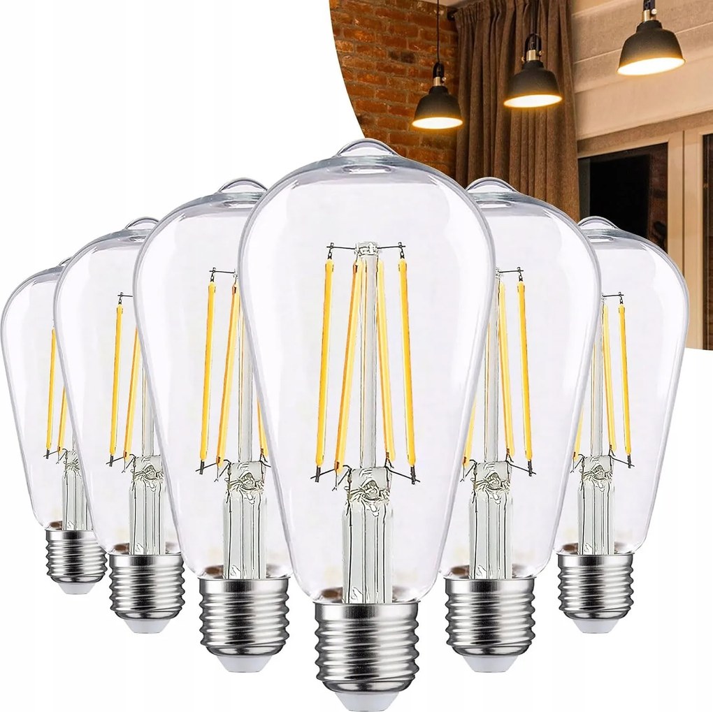 6DB Led Dekorációs Izzó retro Edison ST64 E27 Meleg fehér