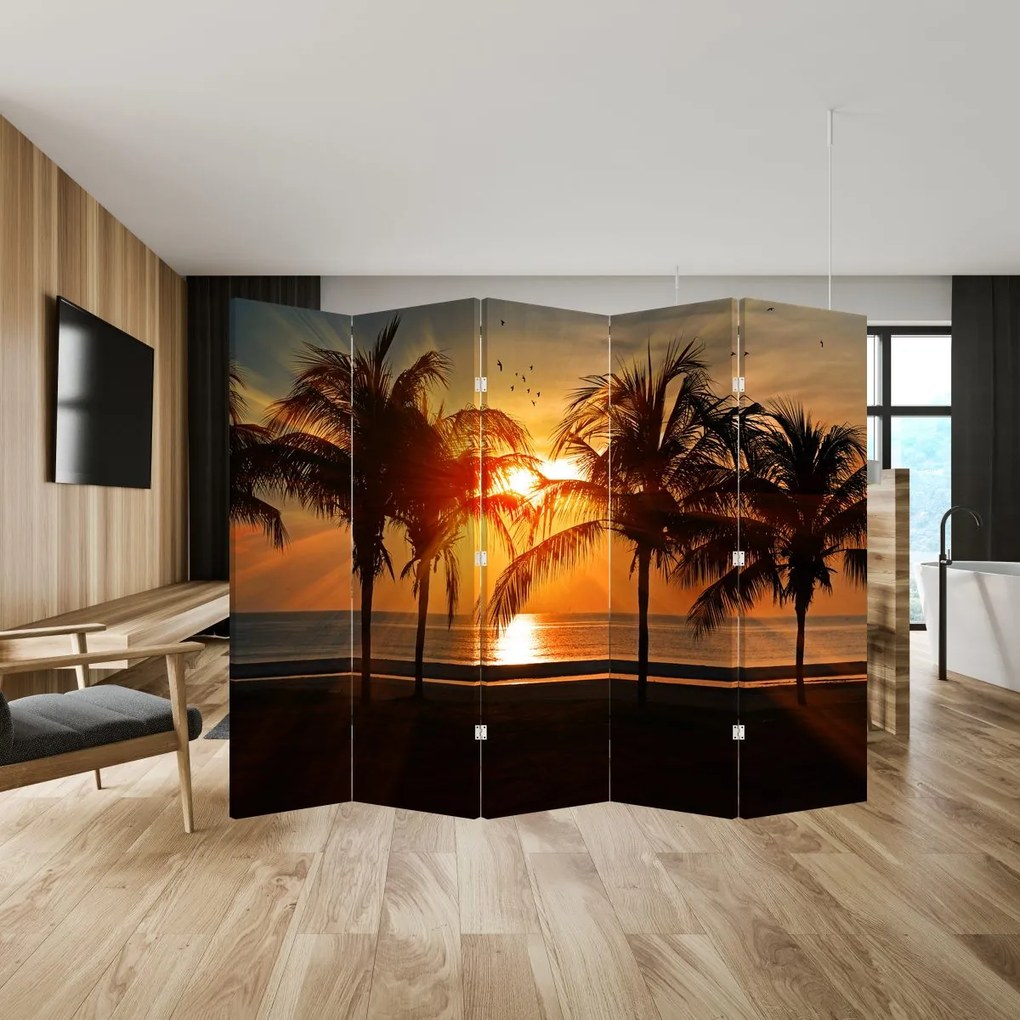 Paraván - Pálmafa a naplementében (210x170 cm)