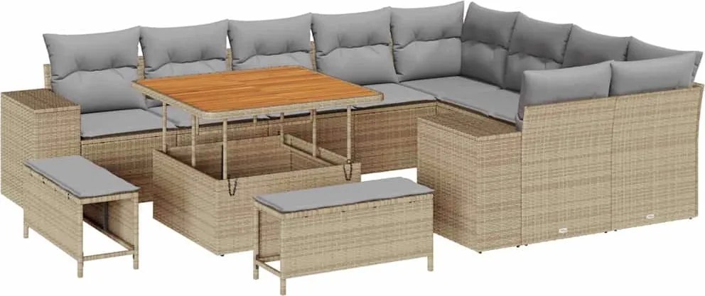 vidaXL Kerti Kanapé Szett párnával 12 pcs Bézs polirattan