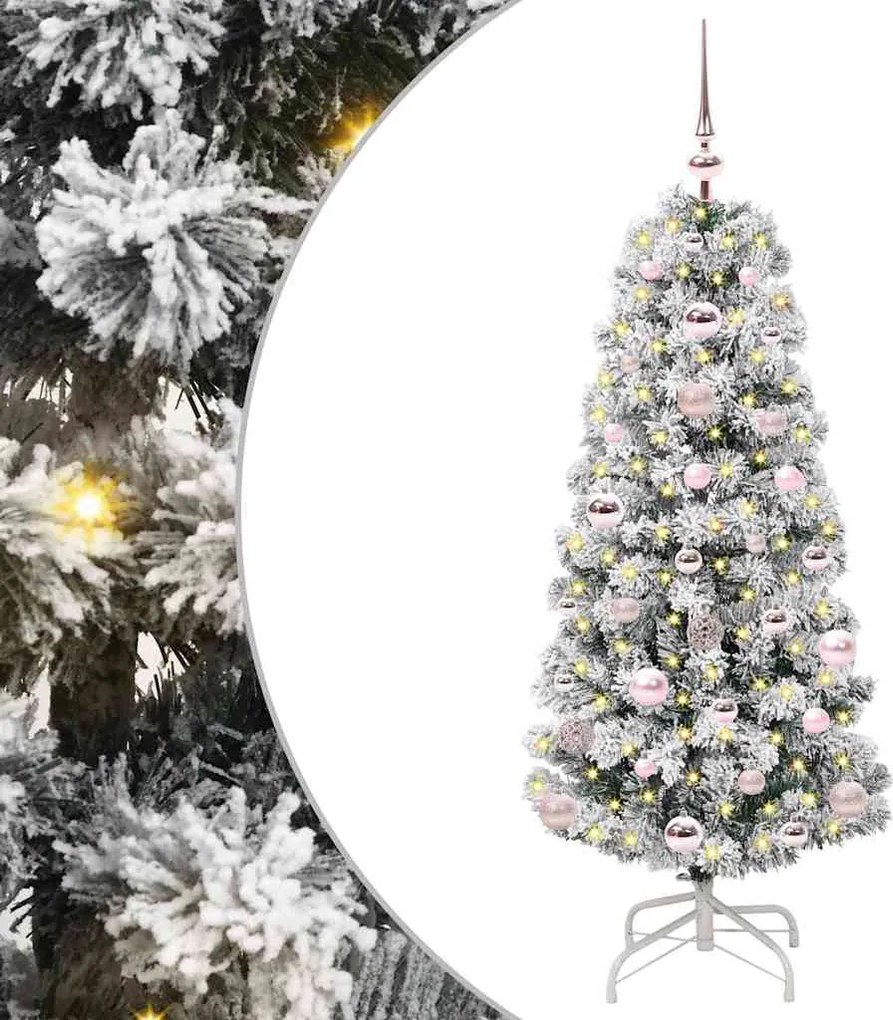 vidaXL Műanyag Hajtogatós Karácsonyfa 150 LED-del Zöld és Fehér 120 cm