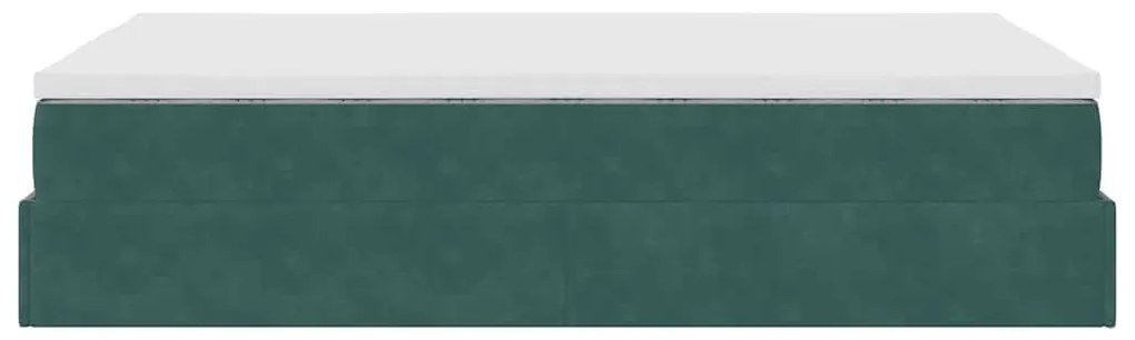Ottomán ágykeret matraccal sötétzöld 120x200cm bársony