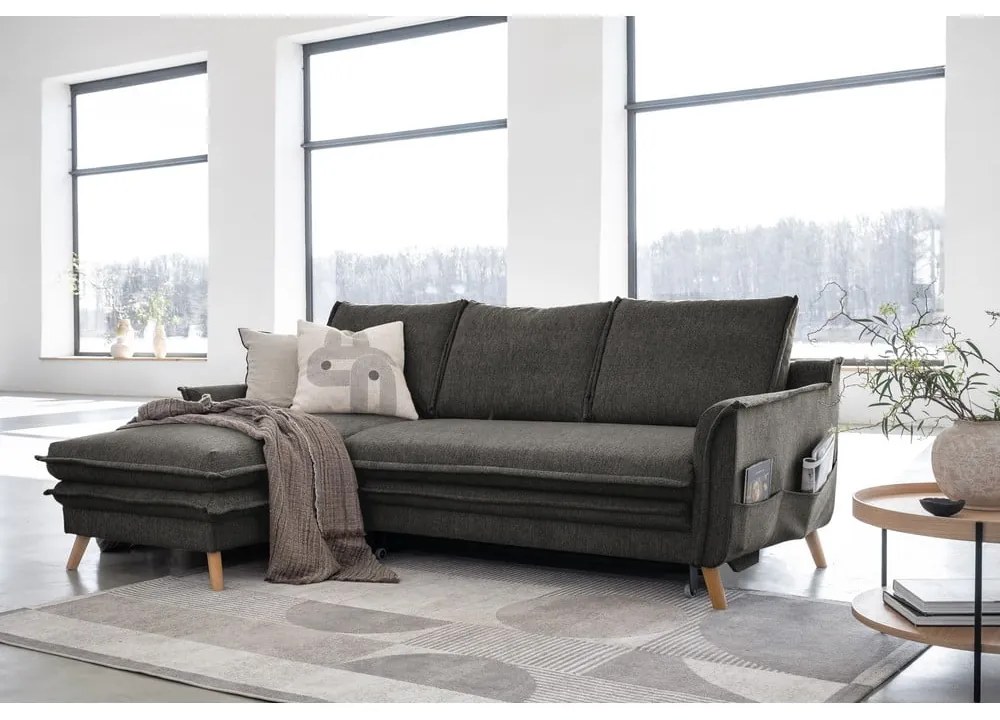 Sötétszürke kinyitható sarokkanapé (bal oldali) Charming Charlie – Miuform