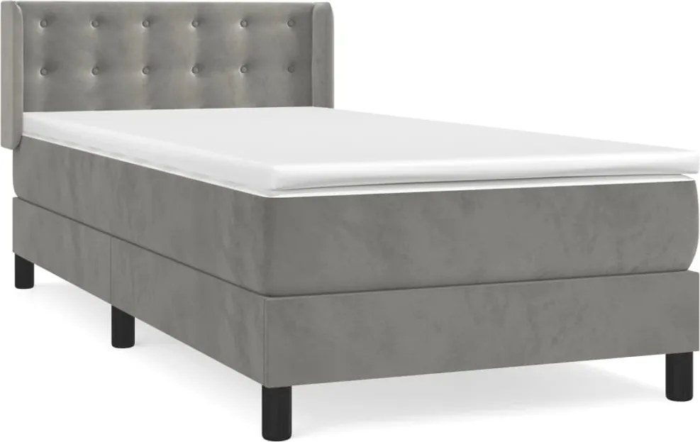 vidaXL világosszürke bársony rugós ágy matraccal 90x190 cm