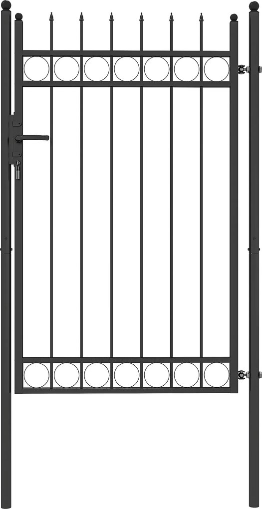 Outsunny Fém Kertkapu 147,5x89 cm Zárható Kilinccsel és 3 Kulccsal a Szabadtéri Teraszra Fekete | Aosom