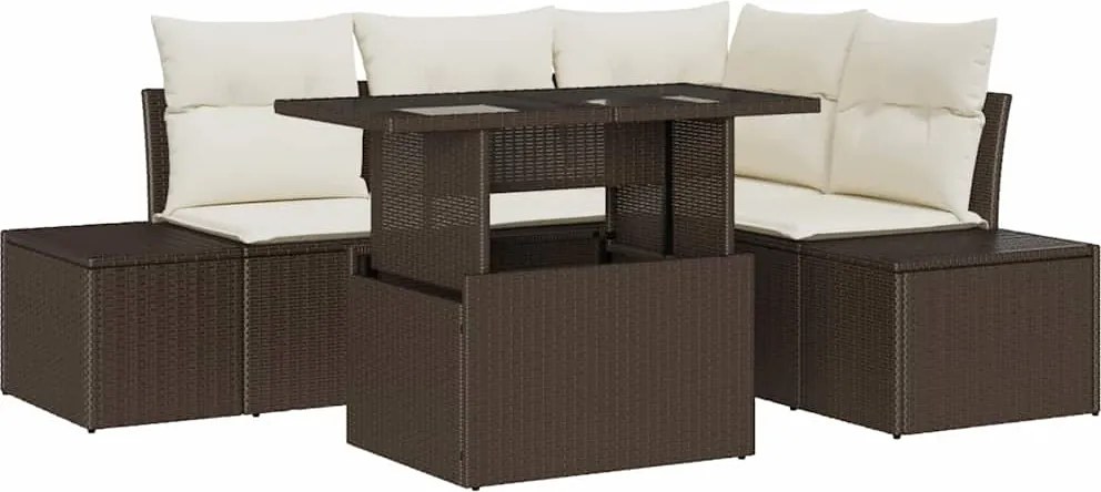 vidaXL Kerti Kanapé Szett párnával tárolóval 5 pcs Barna polirattan