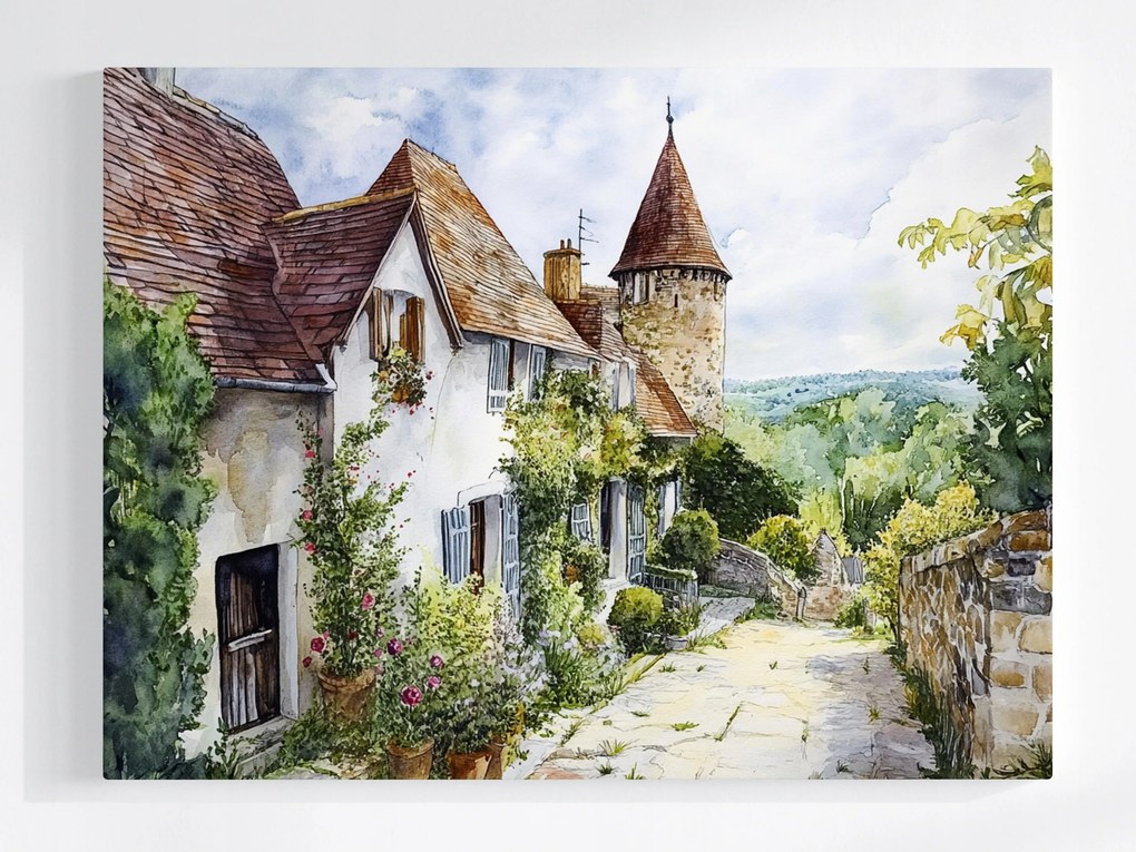 Vászonkép Canvas Régi Ház Provence Virágok Franciaország Akvarell 100x75