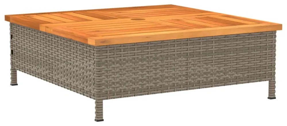 szürke polyrattan és akácfa kerti asztal 70 x 70 x 25 cm