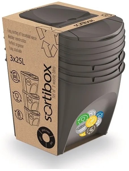 Szürke gyűjtemény szelektált hulladékhoz II, 3 x 25 l, szürke