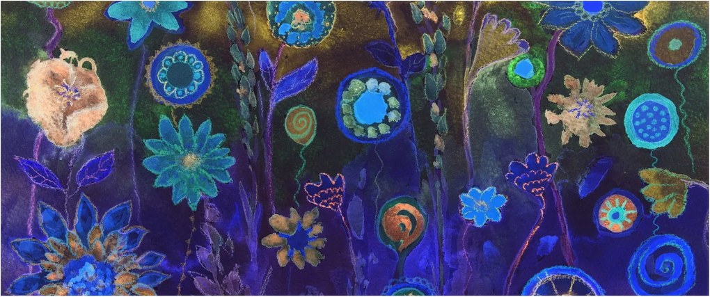 Sötétkék virágok képe (120x50 cm)