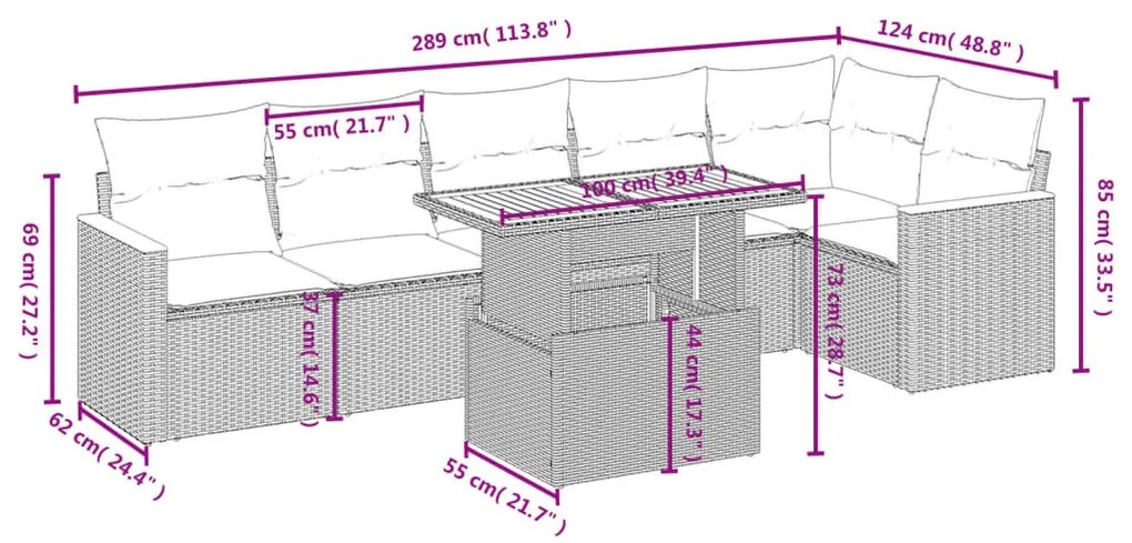 7 részes bézs polyrattan kerti ülőgarnitúra párnákkal