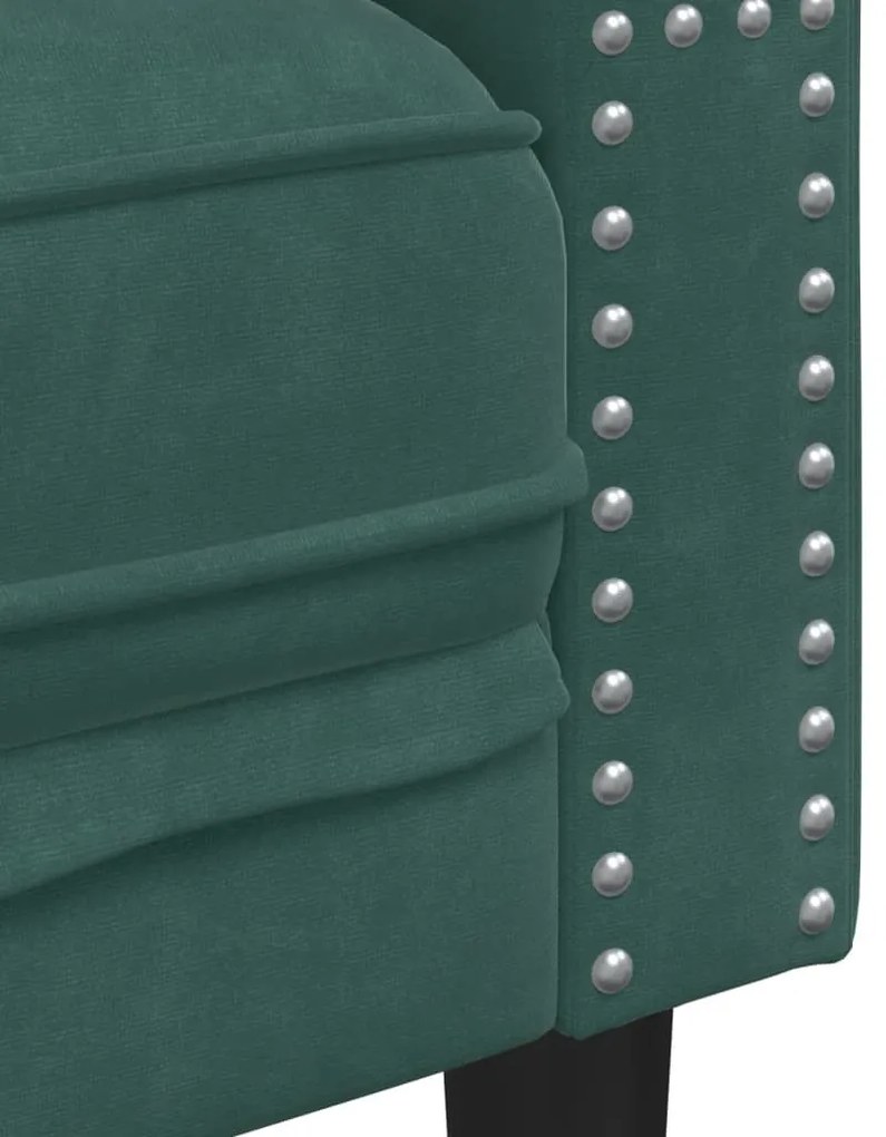 3 személyes sötétzöld bársony Chesterfield kanapé párnákkal