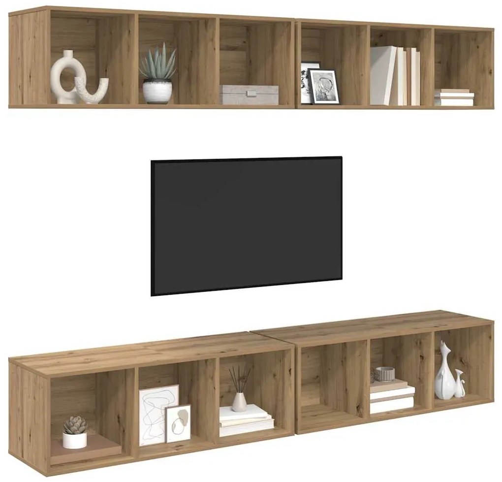 Fali TV Szekrény 4 pcs kézműves tölgy 37 x 37 x 107.5 cm