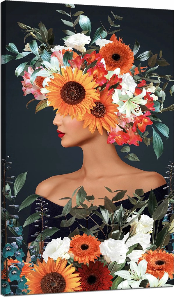 Vászonkép Nő Virágok Művészet Természet 70x120 cm Ideális ajándék