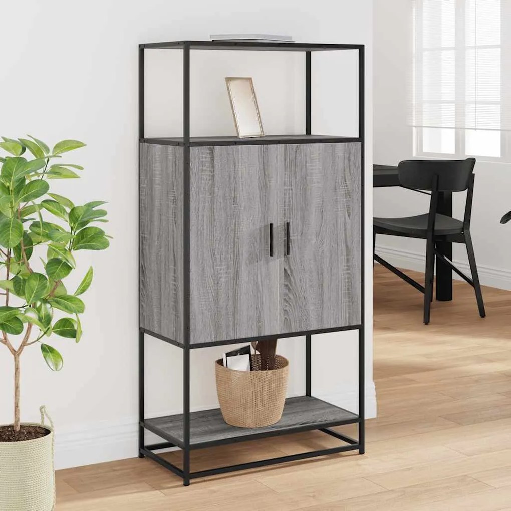 Highboard szürke sonoma 68x35x139 cm gépelt fa és fém