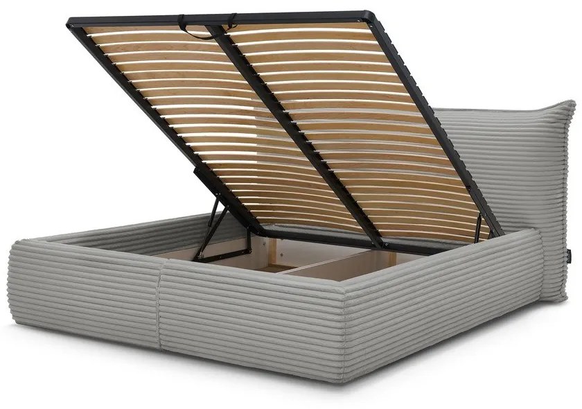 Szürke kárpitozott ágyneműtartós franciaágy ágyráccsal 180x200 cm Jade – Bobochic Paris