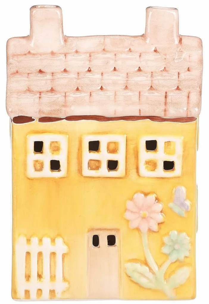 Kerámia házikó LED-del, 11 x 7 x 16 cm, tavasz, sárga