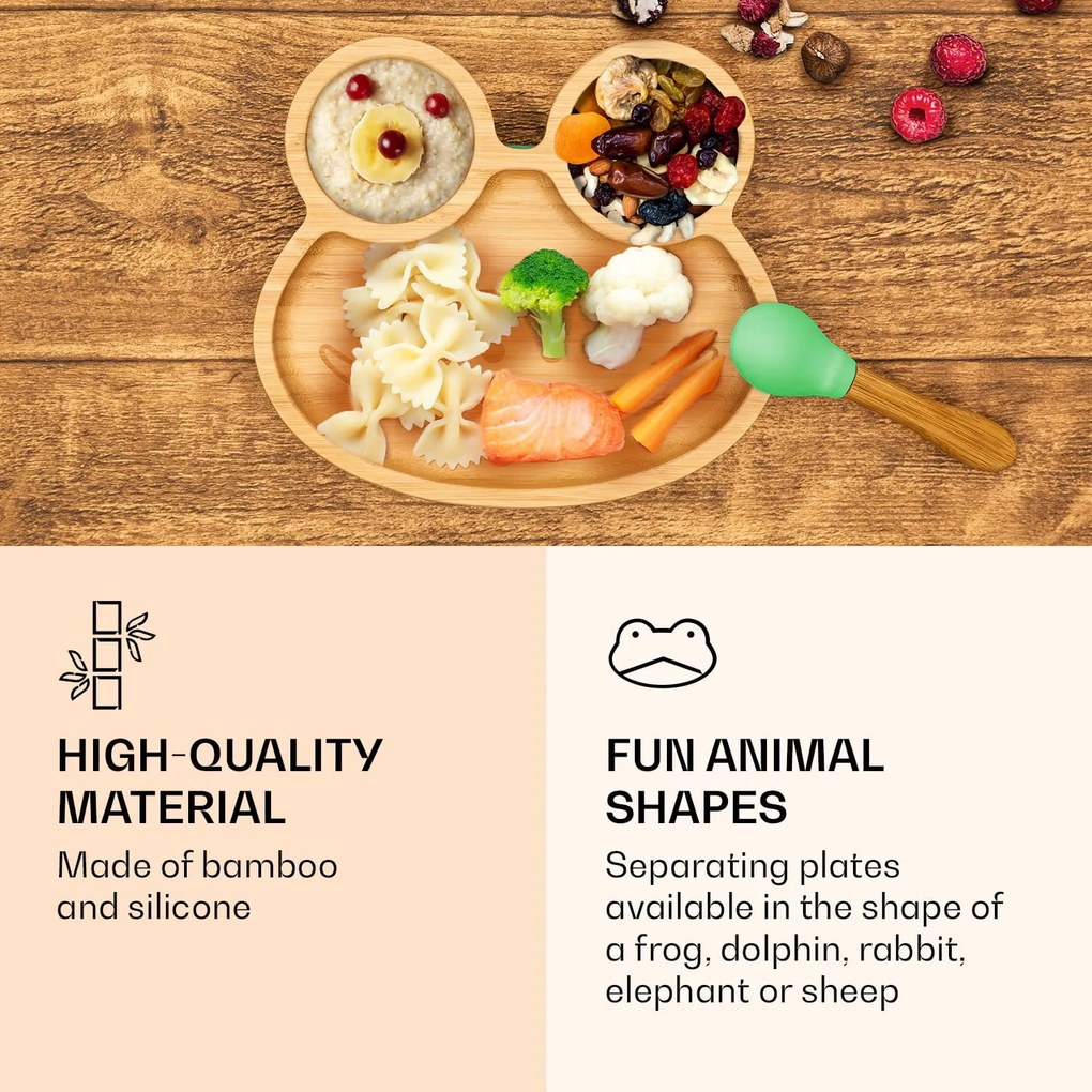 Klarstein Gyermek étkészlet, bambusz tányér és kanál, 250 ml, mellékelve tapadókorong, 18 x 18 cm
